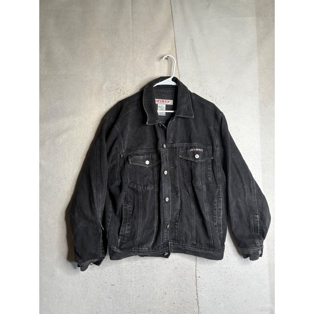 Avirex Denim Systems Mens XL Black Faded Denim Trucker Jacket RN66016 Streetwear